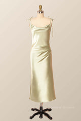 Formal Dress For Weddings, Classic Sage Green Midi Dress with Tie Shoulders