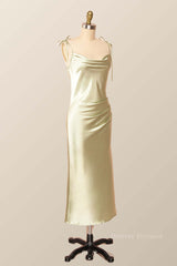 Formal Dresses For Wedding, Classic Sage Green Midi Dress with Tie Shoulders