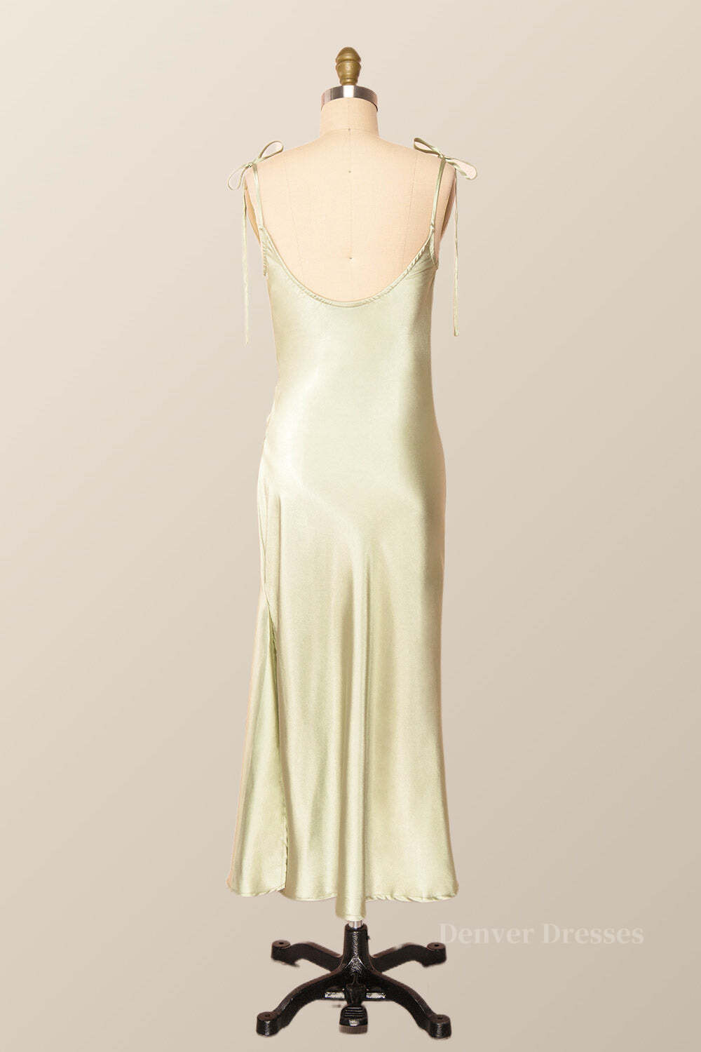 Formal Dressing For Wedding, Classic Sage Green Midi Dress with Tie Shoulders