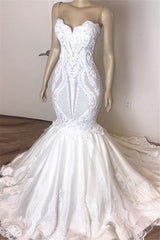 Wedding Dresses Lace Romantic, Classic Sleeveless Sweetheart Lace Appliques Mermaid Slim Bridal Wedding Dress
