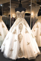 Wedding Dresses Boutiques, Classic Sweetheart Gold Lace Wedding Dresses Sparkly Ball Gown Bridal Dress