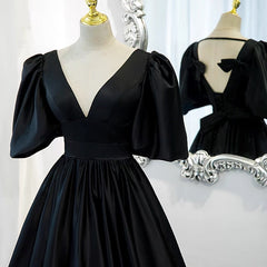 Prom Dress Inspiration, Classy Black Prom Dress Formal Dresses with Bubble Sleeves