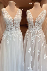 Wedding Dress Uk, Classy Long A-Line Sweetheart Appliques Lace Open Back Wedding Dress