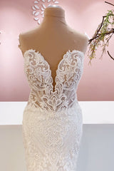 Wedding Dress Sleeve Lace, Classy Long Sweetheart Backless Mermaid Wedding Dress With Appliques Lace