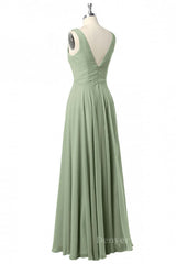 Evening Dresses Velvet, Cowl Neck Sage Green A-line Long Bridesmaid Dresss