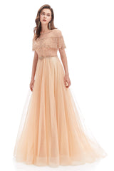 Party Dresses Summer Dresses, Crystal O-Neck Sleeveless A Line Tulle Prom Dresses