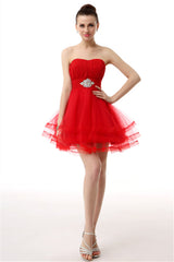 Prom Dresses Fitted, Crystals Red Short Homecoming Dresses