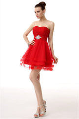 Prom Dresses Simple, Crystals Red Short Homecoming Dresses