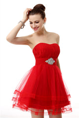 Prom Dresses Blue, Crystals Red Short Homecoming Dresses