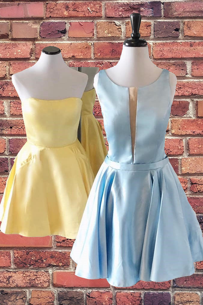 Bridesmaid Dresses Blush, Cute A-line Short Yellow Homecoming Dress,Elegant Graduation Dresses