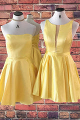 Bridesmaid Dresses Winter, Cute A-line Short Yellow Homecoming Dress,Elegant Graduation Dresses