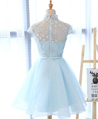 Prom Dresses Suits Ideas, Cute Blue Lace Tulle Short Prom Dress. Cute Homecoming Dress