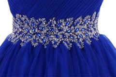 Prom Dresses, Cute Blue Sweetheart Tulle Cocktail Dress Homecoming Dress With Beading, Short Prom Dress