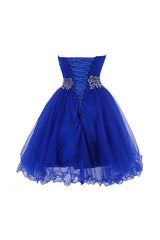Wedding Dress, Cute Blue Sweetheart Tulle Cocktail Dress Homecoming Dress With Beading, Short Prom Dress