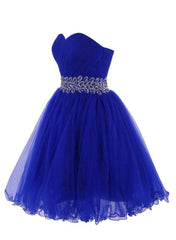Prom Dress, Cute Blue Sweetheart Tulle Cocktail Dress Homecoming Dress With Beading, Short Prom Dress