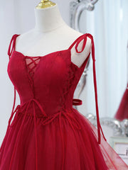 Prom Dress Brands, Cute Burgundy Tulle Lace Short Prom Dress, Lace Burgundy Puffy Homecoming Dress