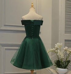 Prom Dresses Beautiful, Cute Dark Green Off Shoulder Short Party Dress, Tulle Homecoming Dress