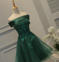 Prom Dress Classy, Cute Dark Green Off Shoulder Short Party Dress, Tulle Homecoming Dress