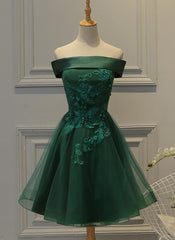 Prom Dresses Off The Shoulder, Cute Dark Green Off Shoulder Short Party Dress, Tulle Homecoming Dress
