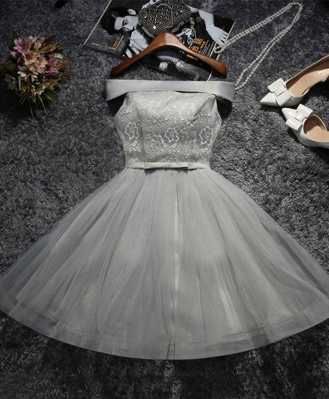 Prom Dresses Prom Dresses, Cute Gray Lace Tulle Short Prom Dress, Gray Homecoming Dress