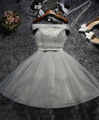 Prom Dresses Prom Dresses, Cute Gray Lace Tulle Short Prom Dress, Gray Homecoming Dress