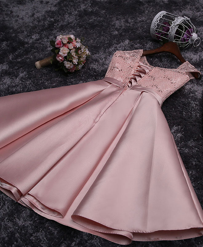 Prom Dress Long Open Back, Cute Lace Sequins Short Prom Dress, Homecoming Dress