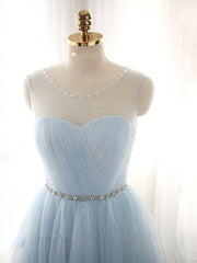 Prom Dress For Kids, Cute Light Blue Homecoming Dress With Belt, Lovely Short Prom Dress