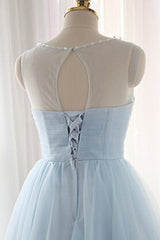 Dream, Cute Light Blue Homecoming Dress With Belt, Lovely Short Prom Dress