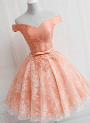 Prom Dresses 2024, Cute Lovely Off Shoulder Tulle with Lace Party Dress, Prom Dress