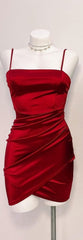 Party Dress Open Back, Cute Pleated Red Short Homecoming Dress Bodycon