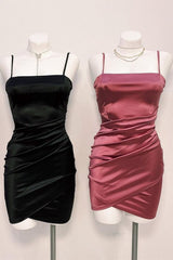 Party Dress Glitter, Cute Pleated Red Short Homecoming Dress Bodycon