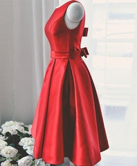 Prom Dresses Tight Fitting, Cute Red A Line Satin Short Prom Dress, Backless Red Homecoming Dresses