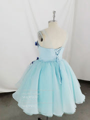 Bridesmaid Dresses, Cute Round Neck Tulle Lace Short Prom Dress, Blue Homecoming Dress