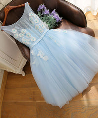 Prom Dresses Mermaide, Cute Sky Blue Lace Tulle Short Prom Dress, Homecoming Dress
