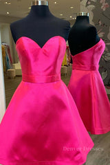 Pretty Prom Dress, Cute Sweetheart Neck Short Hot Pink Prom Dress, Hot Pink Formal Graduation Homecoming Dress, Cocktail Dress