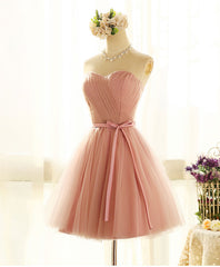 Prom Dresses Photos Gallery, Cute Sweetheart Neck Tulle Short Prom Dress, Pink Bridesmaid Dress