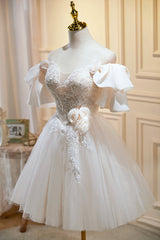 Formal Dresses For Winter Wedding, Cute Tulle Lace Homecoming Dress, Off Shoulder Short Prom Dress