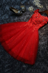 Prom Dress Open Back, Cute Tulle Short A-Line Prom Dress, Off the Shoulder Homecoming Party Dress