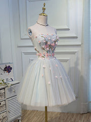 Homecoming Dress Website, Cute Tulle Short Lace Applique Short Prom Dress, Tulle Puffy Homecoming Dress