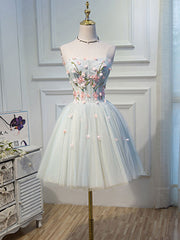 Homecoming Dress 2023, Cute Tulle Short Lace Applique Short Prom Dress, Tulle Puffy Homecoming Dress