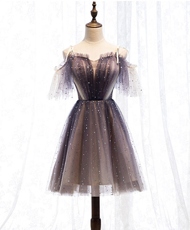 Bridesmaid Dress Dusty Blue, Cute Tulle Short Prom Dress, Cute Tulle Homecoming Dress
