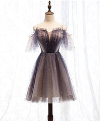 Bridesmaid Dress Dusty Blue, Cute Tulle Short Prom Dress, Cute Tulle Homecoming Dress