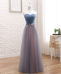 Party Dress For Over 53, Cute Tulle Sweetheart Neck Prom Dress, Gray Blue Long Formal Dress