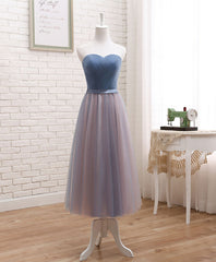 Party Outfit, Cute Tulle Sweetheart Neck Prom Dress, Gray Blue Long Formal Dress