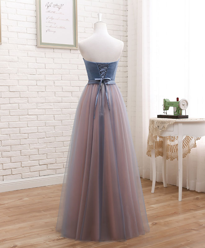 Party Dress For Girl, Cute Tulle Sweetheart Neck Prom Dress, Gray Blue Long Formal Dress