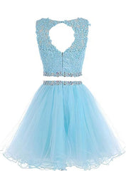 Bridesmaid Dresses Affordable, Cute Two Piece Tulle with Beadings Homecoming Dress, Lovely Formal Dress