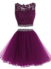 Bridesmaid Dresses Under 100, Cute Two Piece Tulle with Beadings Homecoming Dress, Lovely Formal Dress
