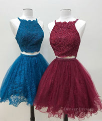 Evening Dresses Prom, Cute two pieces lace tulle beads short prom dress, lace homecoming dress