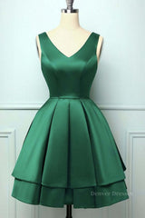 Evenning Dresses Long, Cute V Neck and V Back Layered Green Short Prom Dress, Short Green Homecoming Dress, Green Formal Evening Dress