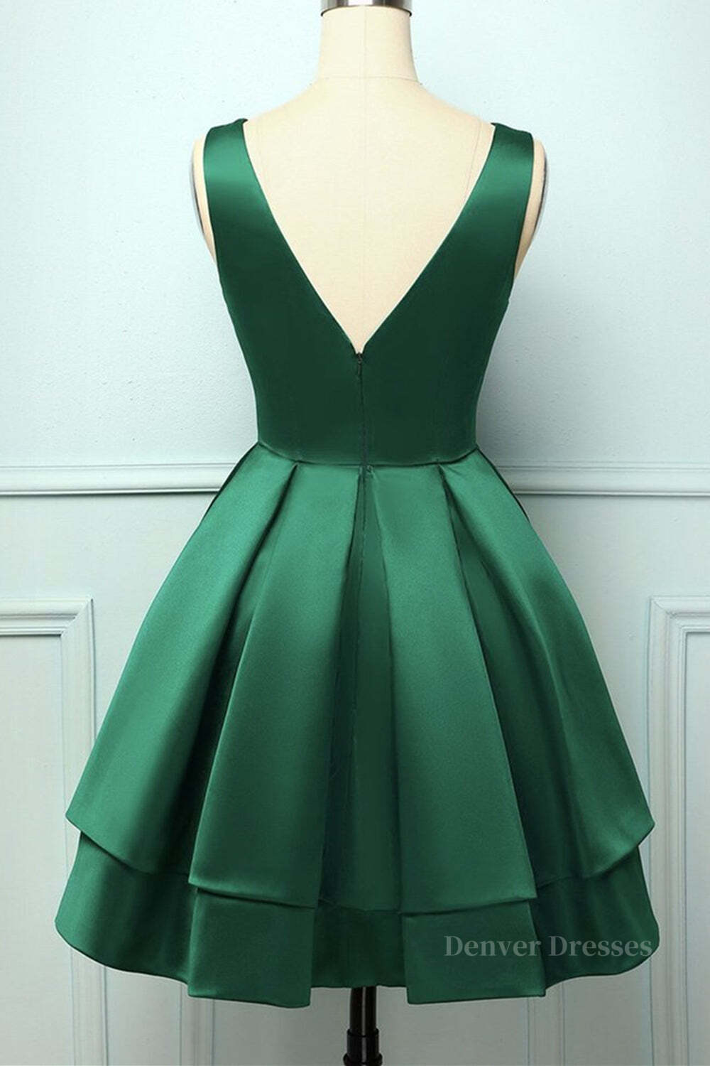 Evening Dress Online, Cute V Neck and V Back Layered Green Short Prom Dress, Short Green Homecoming Dress, Green Formal Evening Dress